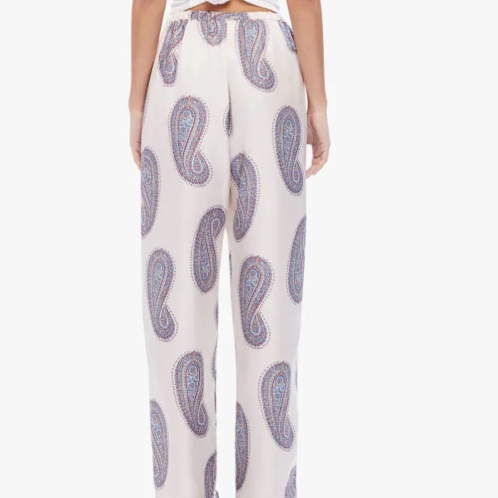XiRENA Cream and Blue Paisley Wide Leg Pants 100% silk